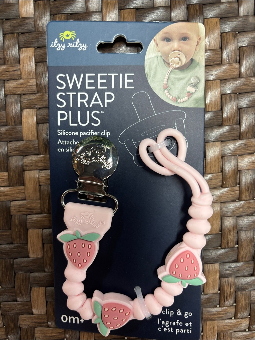 itzy ritzy Sweetie Strap Plus Silicone Pacifier Clip - Pink Strawberry